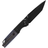 Kansept Knives Warrior Linerlock Black Blue TiNi Coated D2 Tanto Folding Knife With Pouch by Kansept Knives