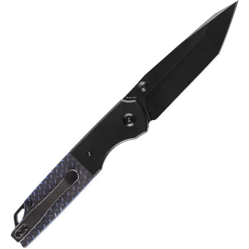 Kansept Knives Warrior Linerlock Black Blue TiNi Coated D2 Tanto Folding Knife With Pouch by Kansept Knives