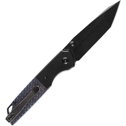 Kansept Knives Warrior Linerlock Black Blue TiNi Coated D2 Tanto Folding Knife With Pouch by Kansept Knives