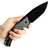 Kansept Knives Hellx Framelock - D2 Steel Blade, Green Canvas Micarta Handle, Extended Tang by Kansept Knives