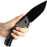 Kansept Knives Hellx Framelock D2 Black Micarta Knife With Extended Tang And Pocket Clip by Kansept Knives