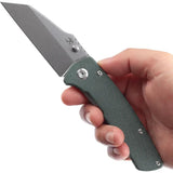 Kansept Knives Main Street Linerock Green Micarta - 3.5in 154CM Stonewash Blade, Thumb Stud, Clip by Kansept Knives