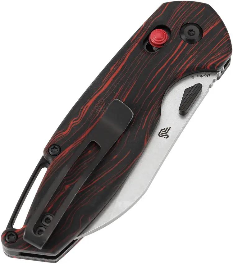 Tenable Knives Model 6 Crossbar Lock Knife Black Red G-Mascus Handle - Sheepsfoot 14C28N Blade Thumb Disk Pocket Clip by Tenable Knives