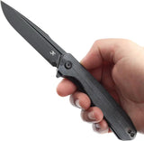 Kansept Knives Qilin Linerlock - Black Canvas Micarta Handle With 3.5 Inch 154CM Black Stonewash Drop Point Blade by Kansept Knives