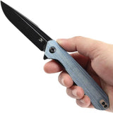 Kansept Knives Qilin Linerlock Blue Micarta - Compact 4.5 Inch Closed, 3.5 Inch BlackWash 154CM Tanto Blade by Kansept Knives