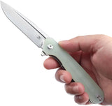 Kansept Knives Qilin Linerlock Jade G10 - 154CM Drop Point Blade With Extended Tang And Pocket Clip by Kansept Knives