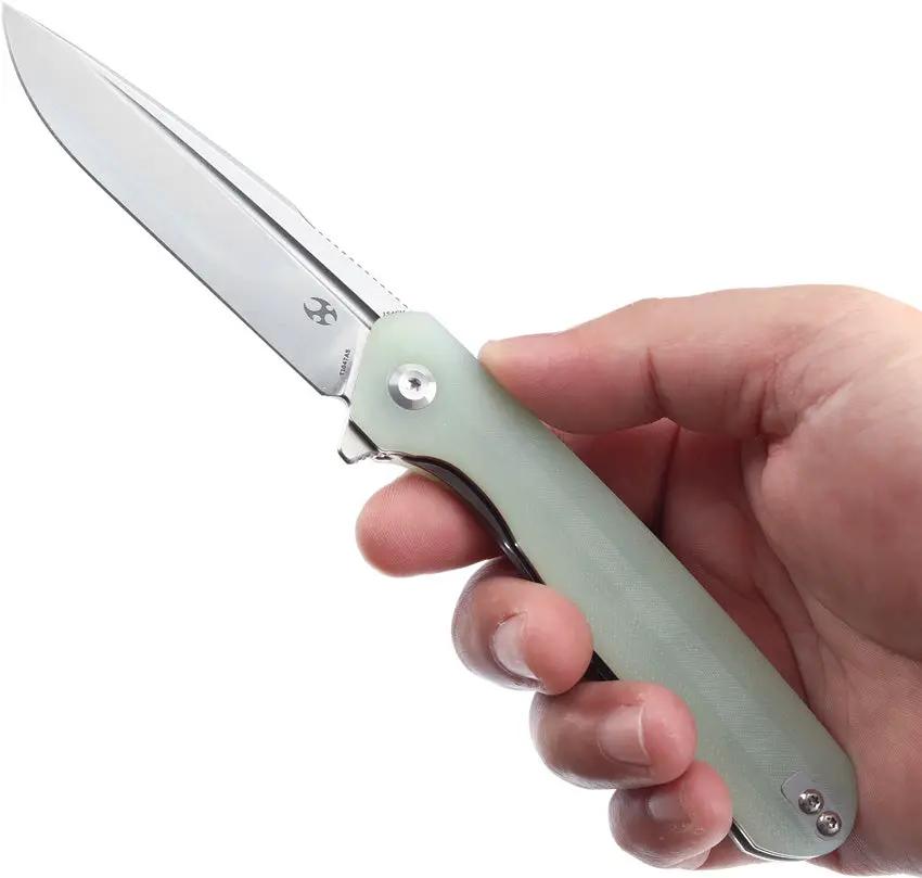 Kansept Knives Qilin Linerlock Jade G10 - 154CM Drop Point Blade With Extended Tang And Pocket Clip by Kansept Knives