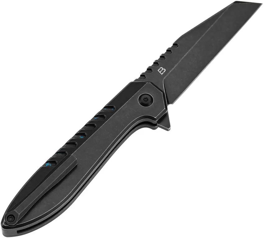 Kansept Knives Kosame Button Lock BSW BlackWash 154CM Wharncliffe Blade Titanium Handle Extended Tang EDC Knife by Kansept Knives