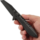 Kansept Knives Kosame Button Lock BSW BlackWash 154CM Wharncliffe Blade Titanium Handle Extended Tang EDC Knife by Kansept Knives