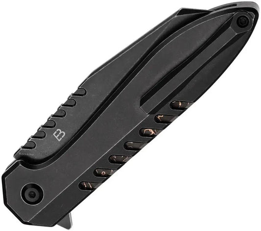 Kansept Knives Kosame Button Lock BSW - BlackWash 154CM Wharncliffe Blade With Titanium Handle Copper Foil Inlay by Kansept Knives