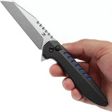 Kansept Knives Kosame Button Lock BSW Blue - Stonewashed 154CM Wharncliffe Blade Titanium Handle With Blue G10 Inlay by Kansept Knives