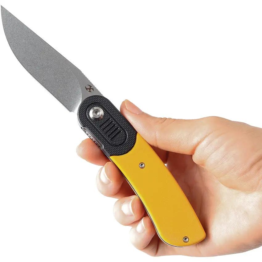 Kansept Knives Reverie Linerlock - Three Inch Stonewash 154CM Blade, Yellow G10 Handle, 4 Inch Closed by Kansept Knives