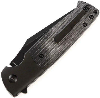 Kansept Knives Shikari SBL Button Lock 3.38in 154CM Blade Black Aluminum Handle With Micarta Inlay by Kansept Knives