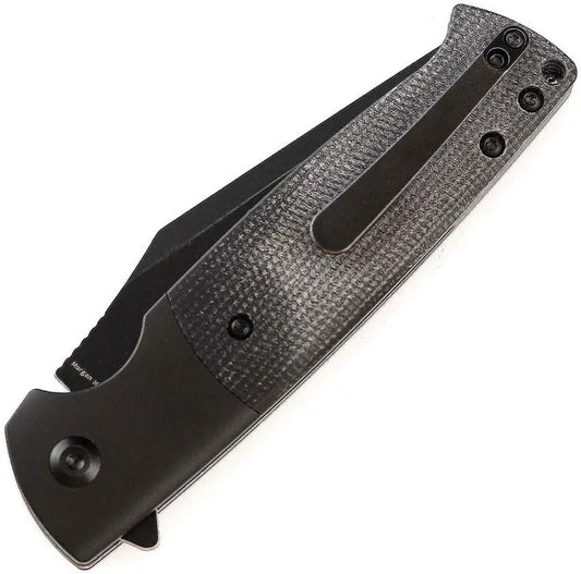 Kansept Knives Shikari SBL Button Lock 3.38in 154CM Blade Black Aluminum Handle With Micarta Inlay by Kansept Knives