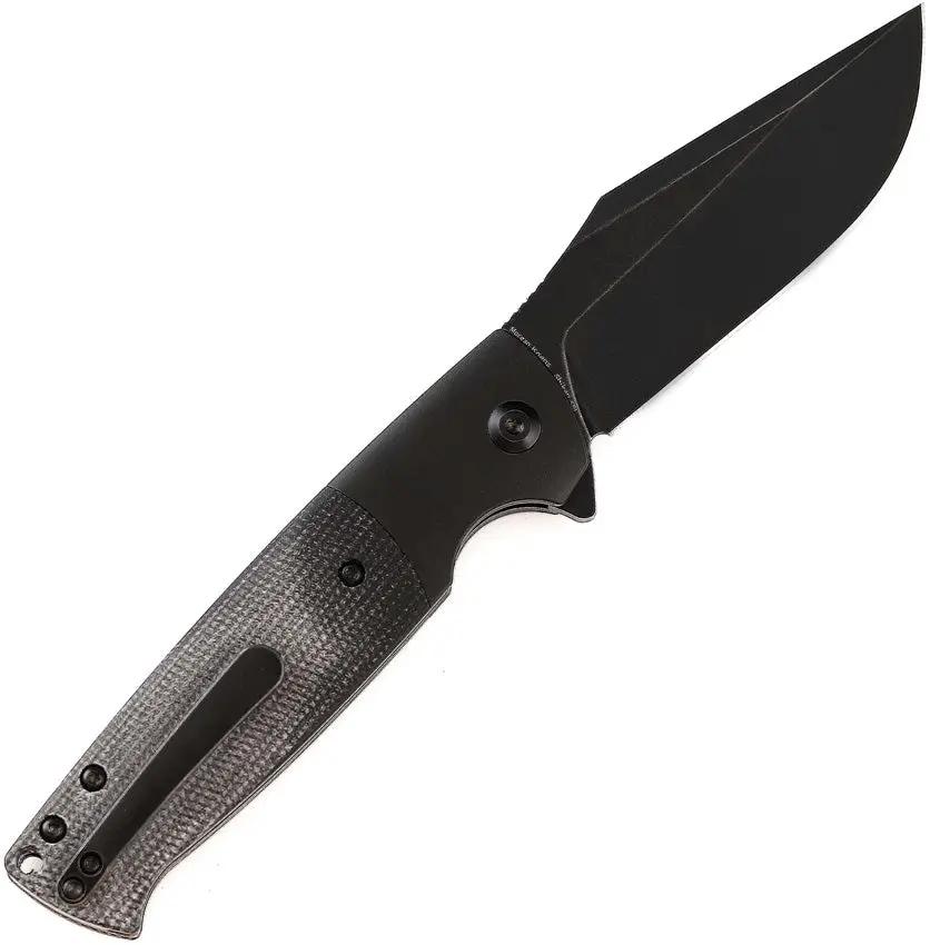 Kansept Knives Shikari SBL Button Lock 3.38in 154CM Blade Black Aluminum Handle With Micarta Inlay by Kansept Knives