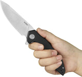 Kubey Nova Linerlock Black Knife - Satin 14C28N Sandvik Drop Point Blade With Black G10 Handle by Kubey