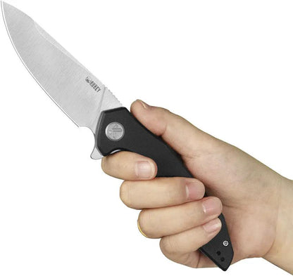 Kubey Nova Linerlock Black Knife - Satin 14C28N Sandvik Drop Point Blade With Black G10 Handle by Kubey