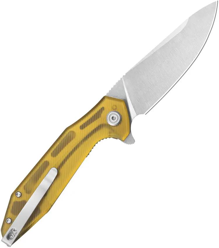 Kubey Nova Linerlock Ultem KU117N - Satin 3.63in Sandvik 14C28N Drop Point Blade Ultem Handle Extended Tang by Kubey