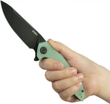 Kubey Nova Linerlock Black Jade KU117O - Black Wash Drop Point Blade With Jade G10 Handle And Extended Tang by Kubey