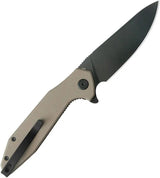 Kubey Nova Linerlock - 14C28N Sandvik Stainless Drop Point Blade With BlackWash Finish And Beige G10 Handle by Kubey