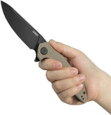 Kubey Nova Linerlock - 14C28N Sandvik Stainless Drop Point Blade With BlackWash Finish And Beige G10 Handle by Kubey