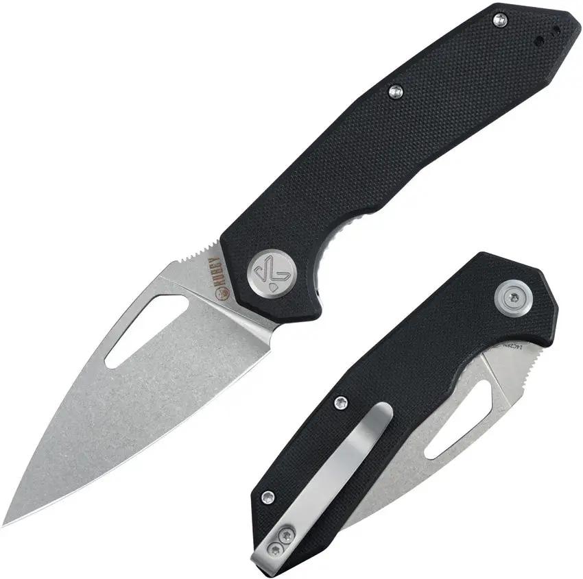 Kubey Coeus Linerlock Knife Black KU122U - Stonewashed 14C28N Sandvik Stainless Blade With G10 Handle by Kubey
