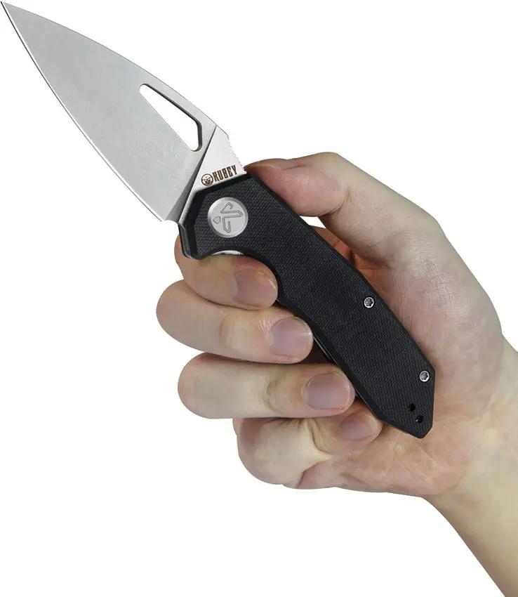 Kubey Coeus Linerlock Knife Black KU122U - Stonewashed 14C28N Sandvik Stainless Blade With G10 Handle by Kubey