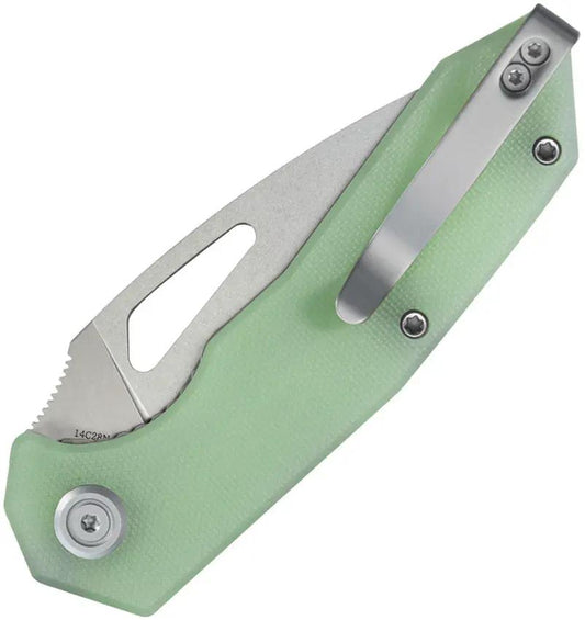 Kubey Coeus Linerlock Jade KU122V - Jade G10 Handle, 3.13in Blade, Sandvik 14C28N Stainless, Pocket Clip, Thumb Pull by Kubey