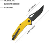 Kubey Phemius Linerlock Yellow KU149E - 14C28N Sandvik Stainless Blade Yellow G10 Handle Extended Tang by Kubey