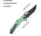 Kubey Phemius Linerlock Jade KU149H Jade G10 Handle With 14C28N Sandvik Black Stonewash Blade And Extended Tang by Kubey