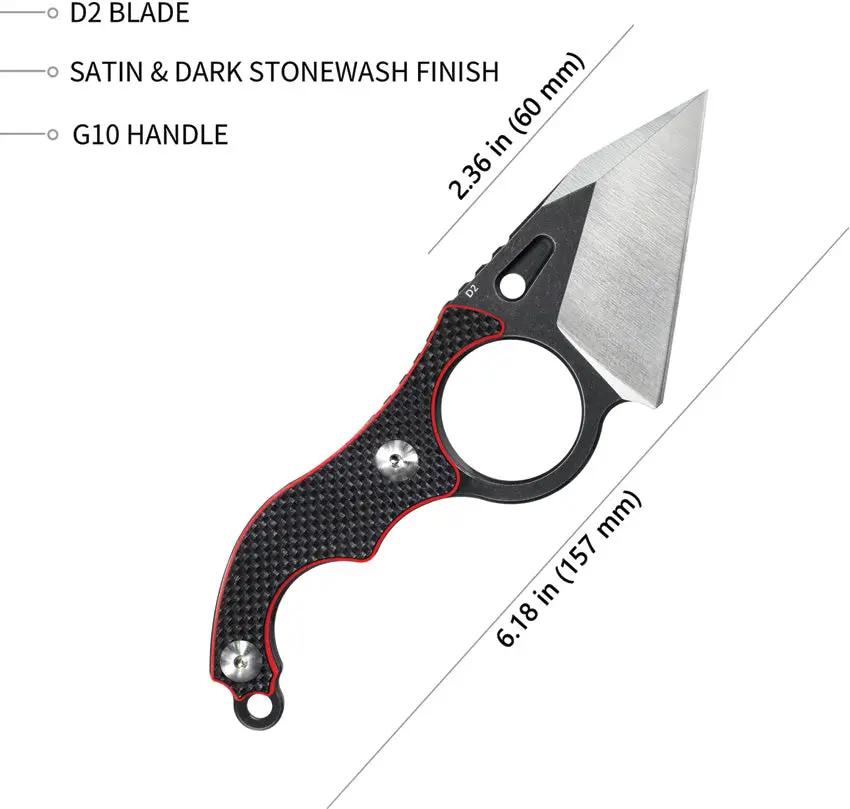 Kubey Hippocam EDC Fixed Blade KU166A - 6.13in Overall, D2 Tool Steel Blade With Stonewash Satin Finish, Full Tang by Kubey