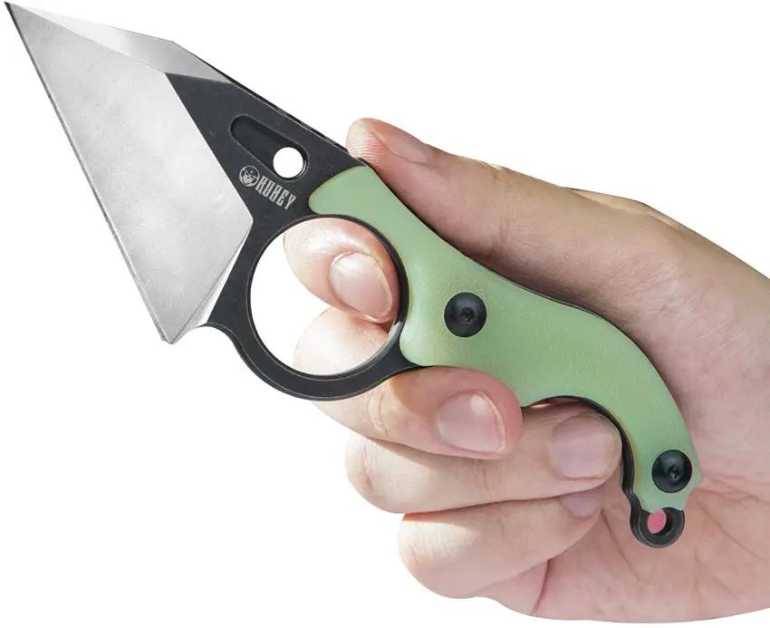 Kubey Hippocam EDC Fixed Blade KU166B - Durable D2 Tool Steel Blade With Jade G10 Handle And Full Tang by Kubey