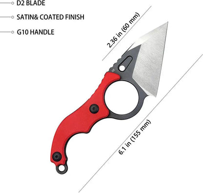 Kubey Hippocam EDC Fixed Blade KU166D - D2 Steel Blade, Red G10 Handle, Full Tang, Kydex Sheath by Kubey