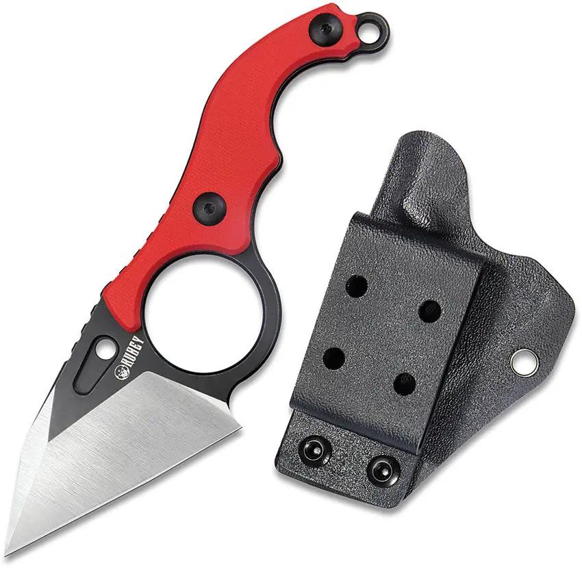 Kubey Hippocam EDC Fixed Blade KU166D - D2 Steel Blade, Red G10 Handle, Full Tang, Kydex Sheath by Kubey