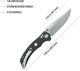 Kubey Hound Crossbar Lock Knife Black KU172A - 4.5 Inch Closed, 3.5 Inch Stonewash 14C28N Blade, Black G10 Handle by Kubey