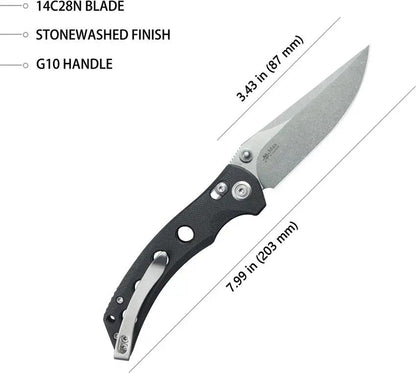 Kubey Hound Crossbar Lock Knife Black KU172A - 4.5 Inch Closed, 3.5 Inch Stonewash 14C28N Blade, Black G10 Handle by Kubey