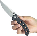 Kubey Hound Crossbar Lock Knife Black KU172A - 4.5 Inch Closed, 3.5 Inch Stonewash 14C28N Blade, Black G10 Handle by Kubey