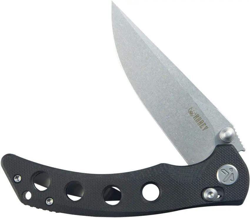 Kubey Hound Crossbar Lock Knife Black KU172A - 4.5 Inch Closed, 3.5 Inch Stonewash 14C28N Blade, Black G10 Handle by Kubey