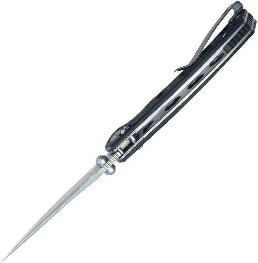 Kubey Hound Crossbar Lock Knife Black KU172A - 4.5 Inch Closed, 3.5 Inch Stonewash 14C28N Blade, Black G10 Handle by Kubey