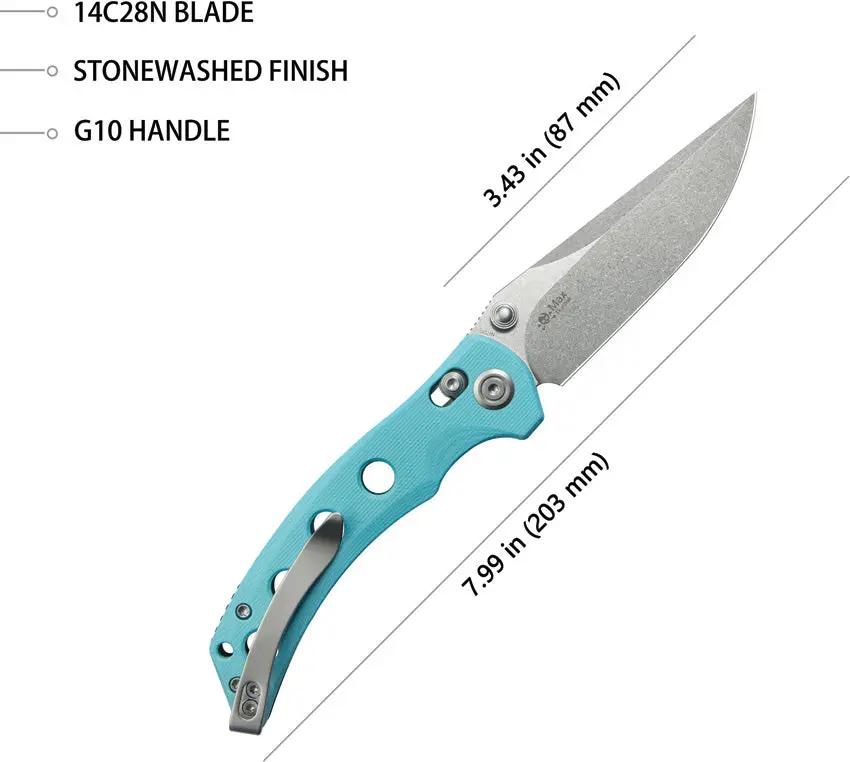 Kubey Hound Crossbar Lock Tiffany KU172C - Tiffany Blue G10 Handle And Sandvik 14C28N Stainless Blade 4.5 Inch Closed by Kubey