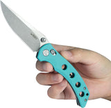 Kubey Hound Crossbar Lock Tiffany KU172C - Tiffany Blue G10 Handle And Sandvik 14C28N Stainless Blade 4.5 Inch Closed by Kubey