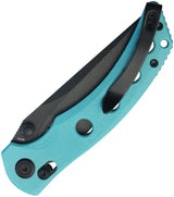 Kubey Hound Crossbar Lock Tiffany KU172D - 3.5in Black 14C28N Sandvik Blade, Tiffany Blue G10 Handle, Thumb Stud by Kubey