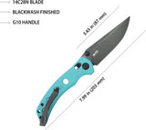 Kubey Hound Crossbar Lock Tiffany KU172D - 3.5in Black 14C28N Sandvik Blade, Tiffany Blue G10 Handle, Thumb Stud by Kubey
