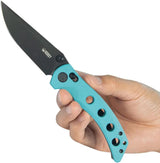 Kubey Hound Crossbar Lock Tiffany KU172D - 3.5in Black 14C28N Sandvik Blade, Tiffany Blue G10 Handle, Thumb Stud by Kubey