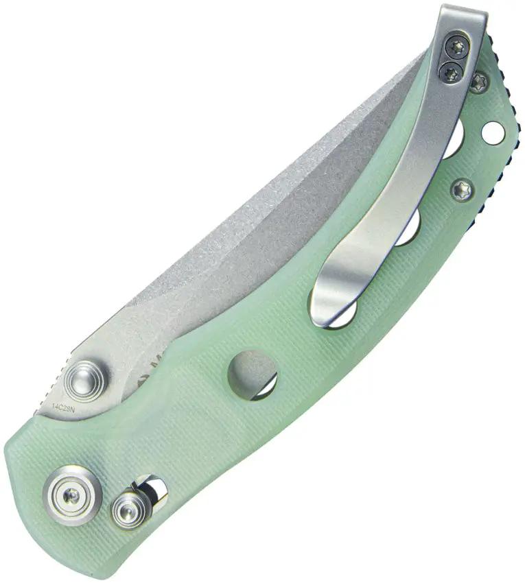 Kubey Hound Crossbar Lock Jade KU172G - Jade G10 Handle With 3.5 Inch Stonewash 14C28N Blade by Kubey