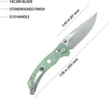 Kubey Hound Crossbar Lock Jade KU172G - Jade G10 Handle With 3.5 Inch Stonewash 14C28N Blade by Kubey