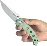 Kubey Hound Crossbar Lock Jade KU172G - Jade G10 Handle With 3.5 Inch Stonewash 14C28N Blade by Kubey