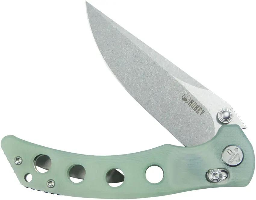 Kubey Hound Crossbar Lock Jade KU172G - Jade G10 Handle With 3.5 Inch Stonewash 14C28N Blade by Kubey