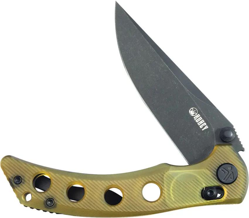 Kubey Hound Crossbar Lock Ultem KU172H - Ultem Handle, 3.5 Inch 14C28N Sandvik Stainless Blade, Black Stonewash by Kubey