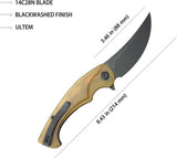 Kubey Scimitar Linerlock Ultem KU173H - Ultem Handle, Extended Tang, 3.5in Black Stonewashed 14C28N Blade by Kubey